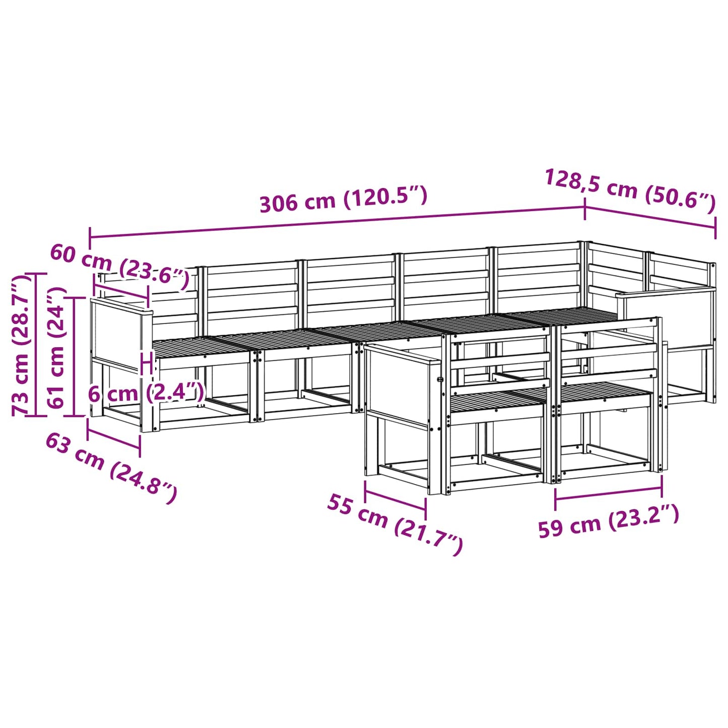 vidaXL Σειρά Καναπέ Εξωτερικού 8 pcs Φυσικό Στερεό Ξύλο Ακακίας