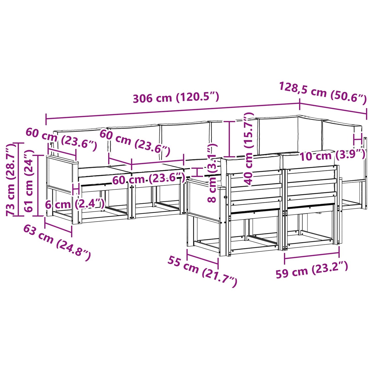 vidaXL Σειρά Καναπέ Εξωτερικού 8 pcs Φυσικό και Κρέμα Πολυεστέρας