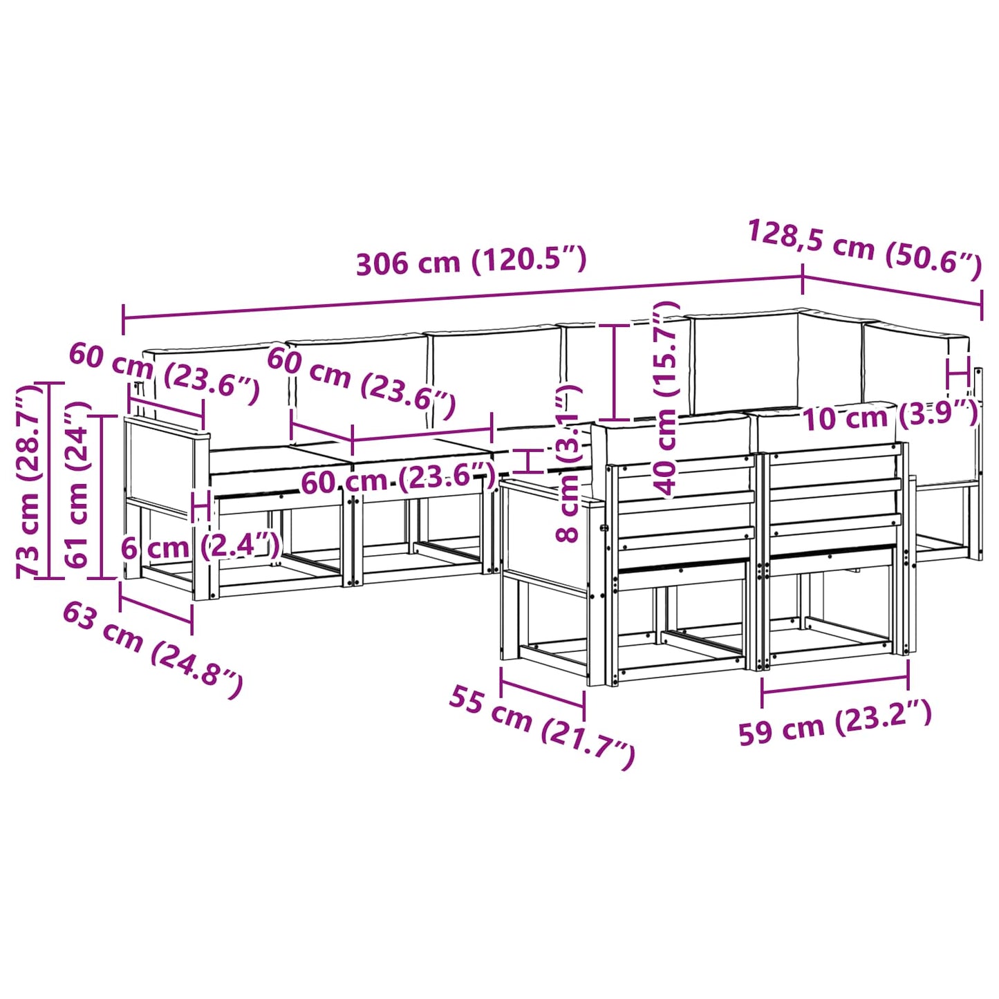 vidaXL Σειρά Καναπέ Εξωτερικού 8 pcs Φυσικό και Κρέμα Πολυεστέρας