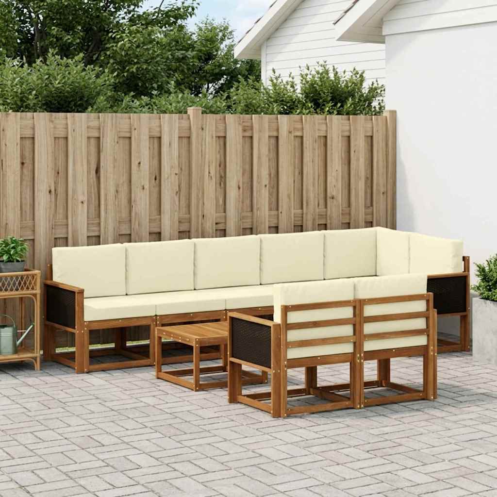 vidaXL Σειρά Καναπέ Εξωτερικού 9 pcs Φυσικό και Κρέμα Πολυεστέρας