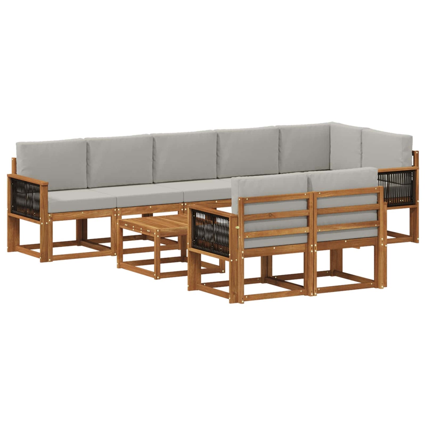 vidaXL Σειρά Καναπέ Εξωτερικού 9 pcs Φυσικό και Ανοιχτό Γκρι