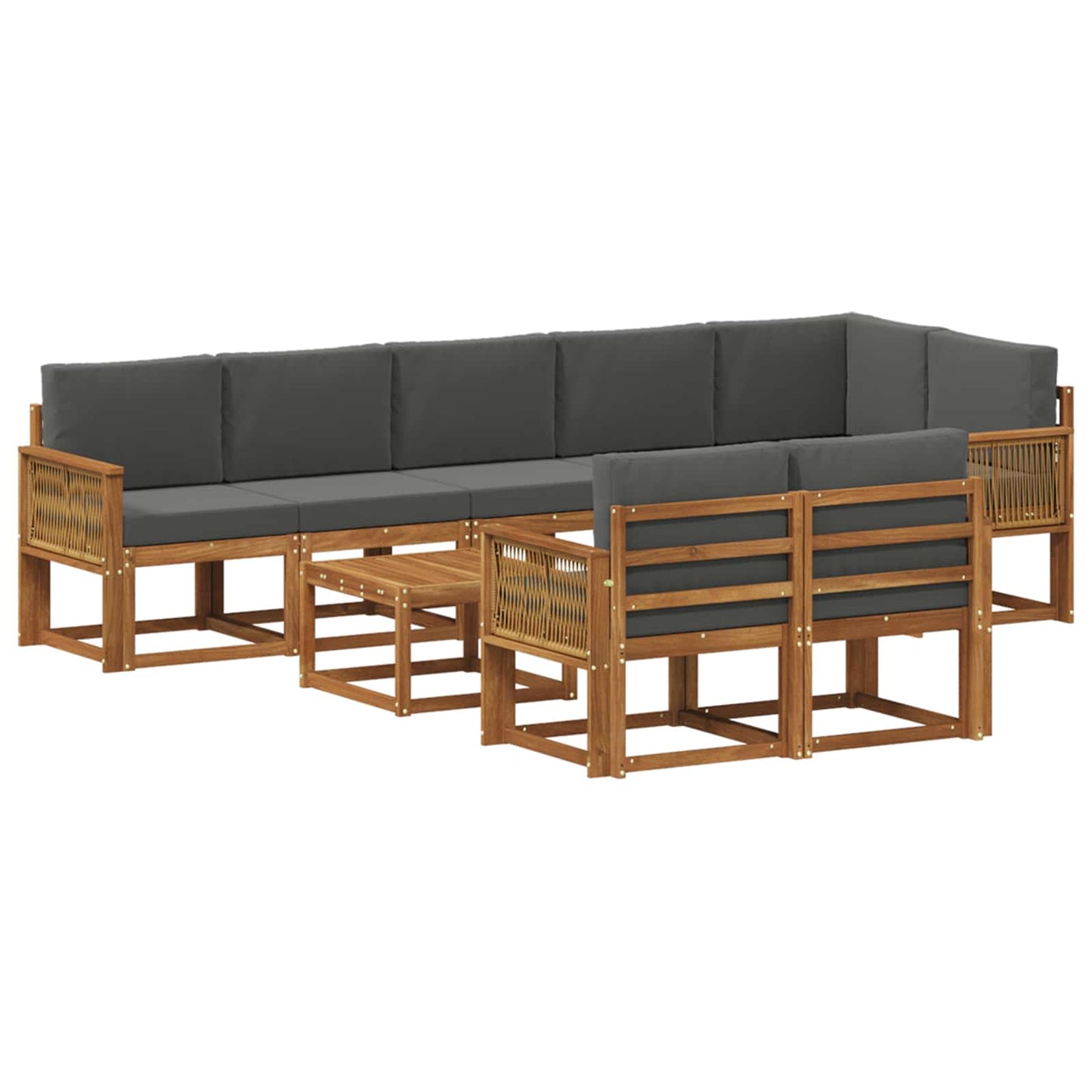 vidaXL Σειρά Καναπέ Εξωτερικού 9 pcs Φυσικό και Ανθρακί Πολυεστέρας