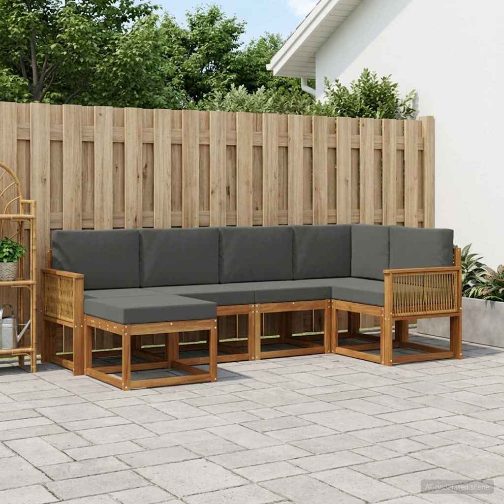 vidaXL Σειρά Καναπέ Εξωτερικού 6 pcs Φυσικό και Ανθρακί Πολυεστέρας