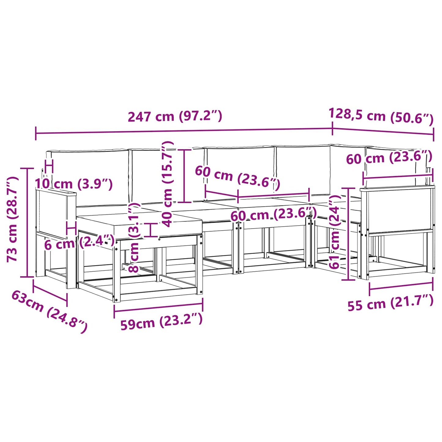 vidaXL Σειρά Καναπέ Εξωτερικού 6 pcs Φυσικό και Ανθρακί Πολυεστέρας