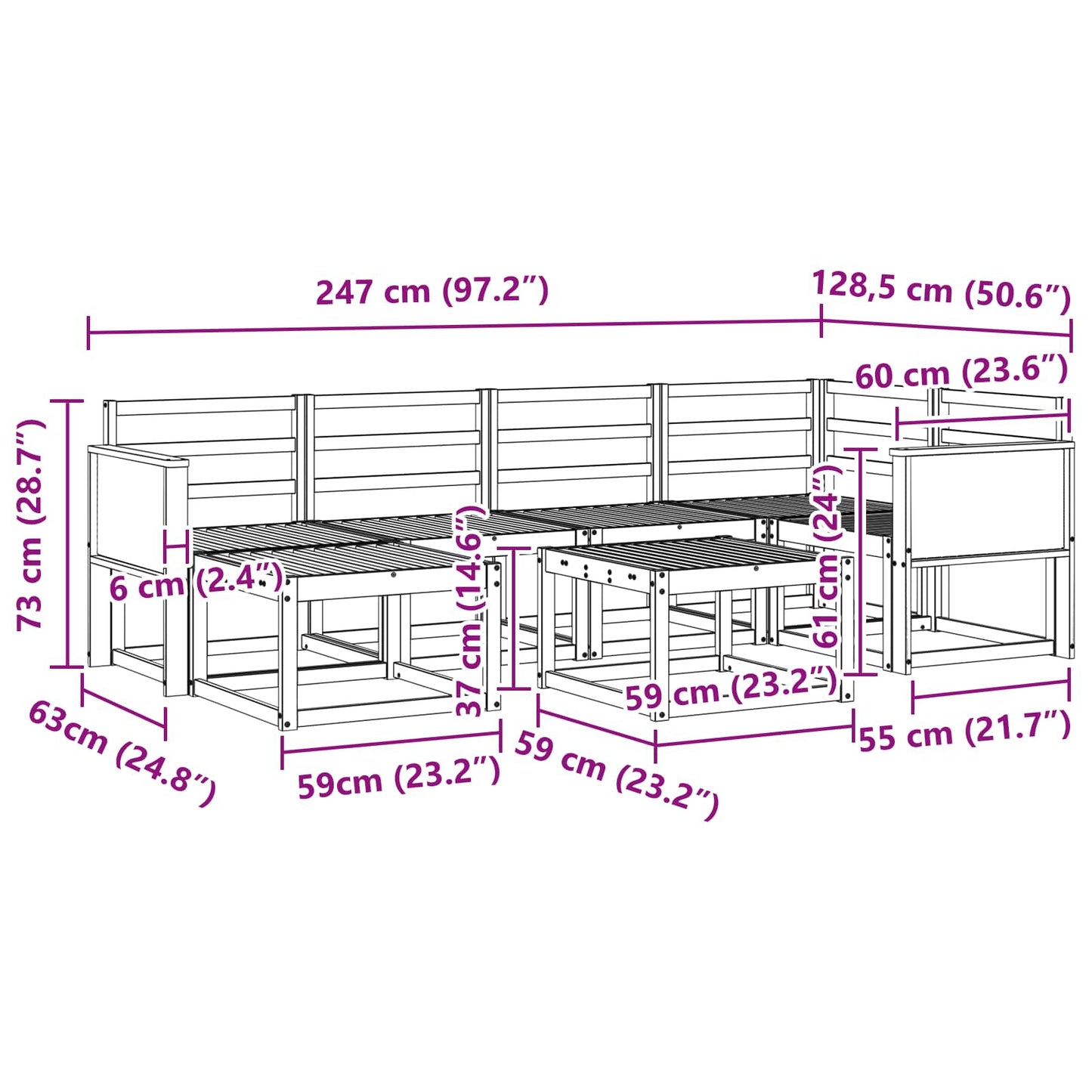 vidaXL Σειρά Καναπέ Εξωτερικού 7 pcs Φυσικό Στερεό Ξύλο Ακακίας