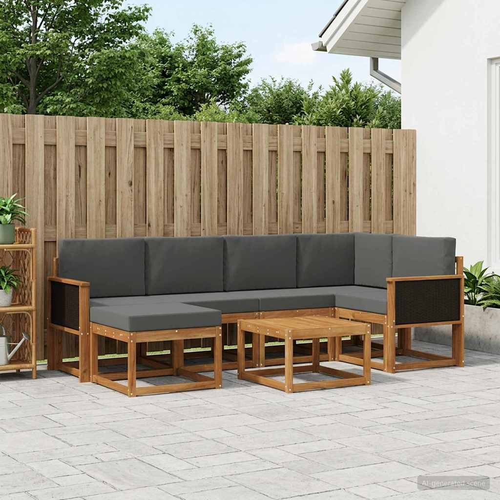 vidaXL Σειρά Καναπέ Εξωτερικού με μαξιλάρι 7 pcs Φυσικό και Ανθρακί