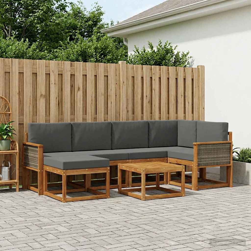 vidaXL Σειρά Καναπέ Εξωτερικού με μαξιλάρι 7 pcs Φυσικό και Ανθρακί