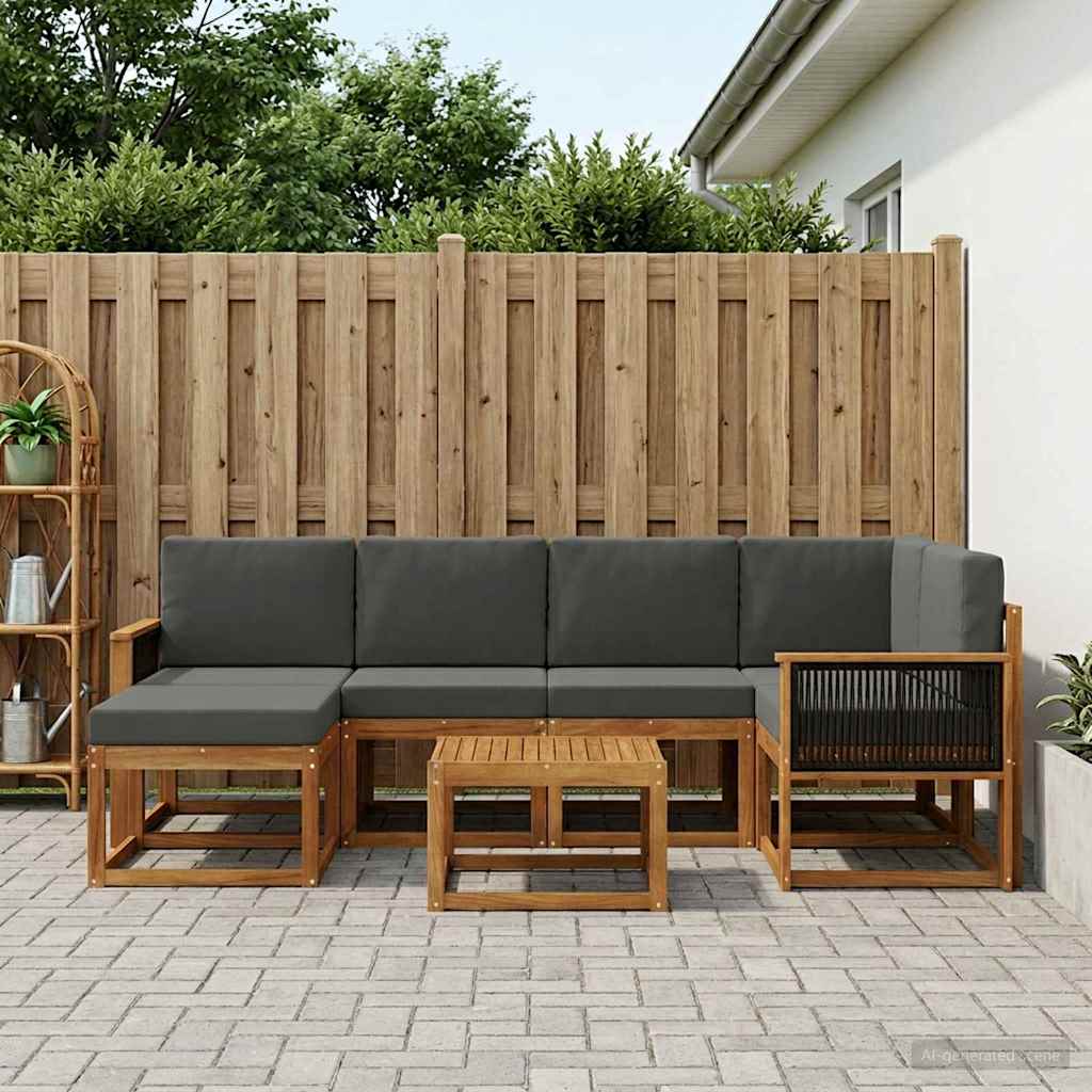 vidaXL Σειρά Καναπέ Εξωτερικού με μαξιλάρι 7 pcs Φυσικό και Ανθρακί