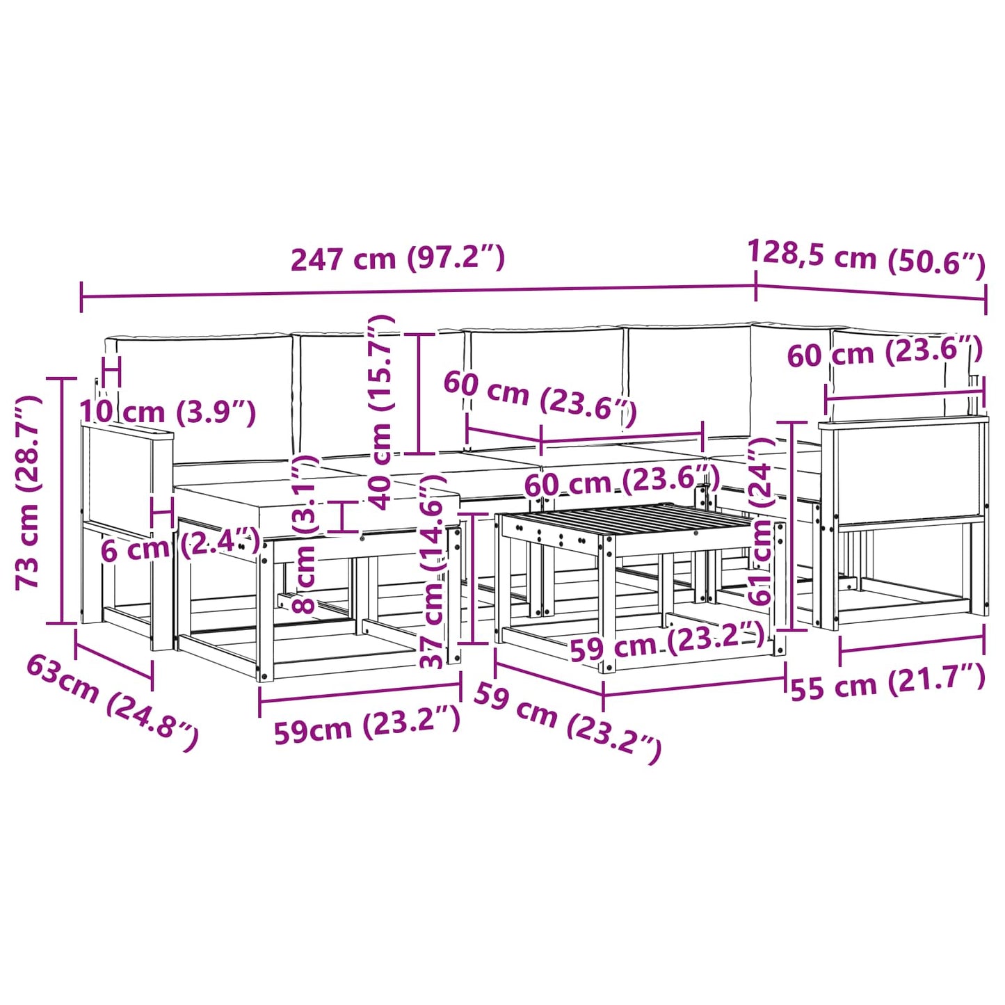 vidaXL Σειρά Καναπέ Εξωτερικού με μαξιλάρι 7 pcs Φυσικό και Ανθρακί