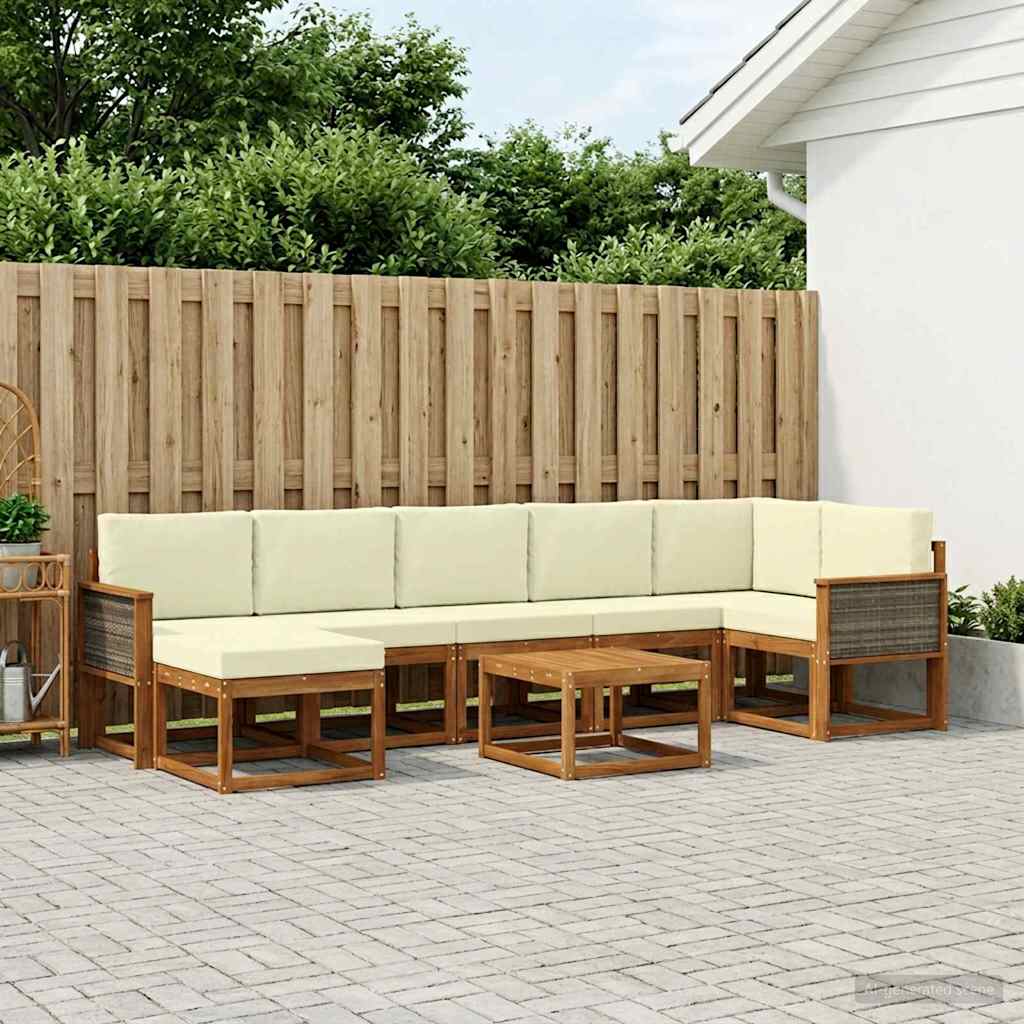 vidaXL Σειρά Καναπέ Εξωτερικού 8 pcs Φυσικό και Κρέμα Πολυεστέρας