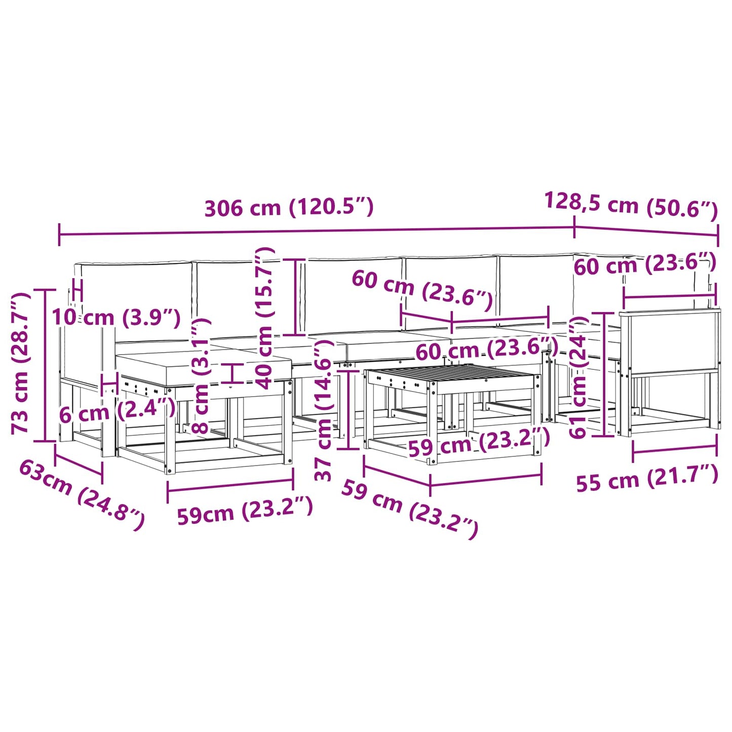 vidaXL Σειρά Καναπέ Εξωτερικού 8 pcs Φυσικό και Κρέμα Πολυεστέρας