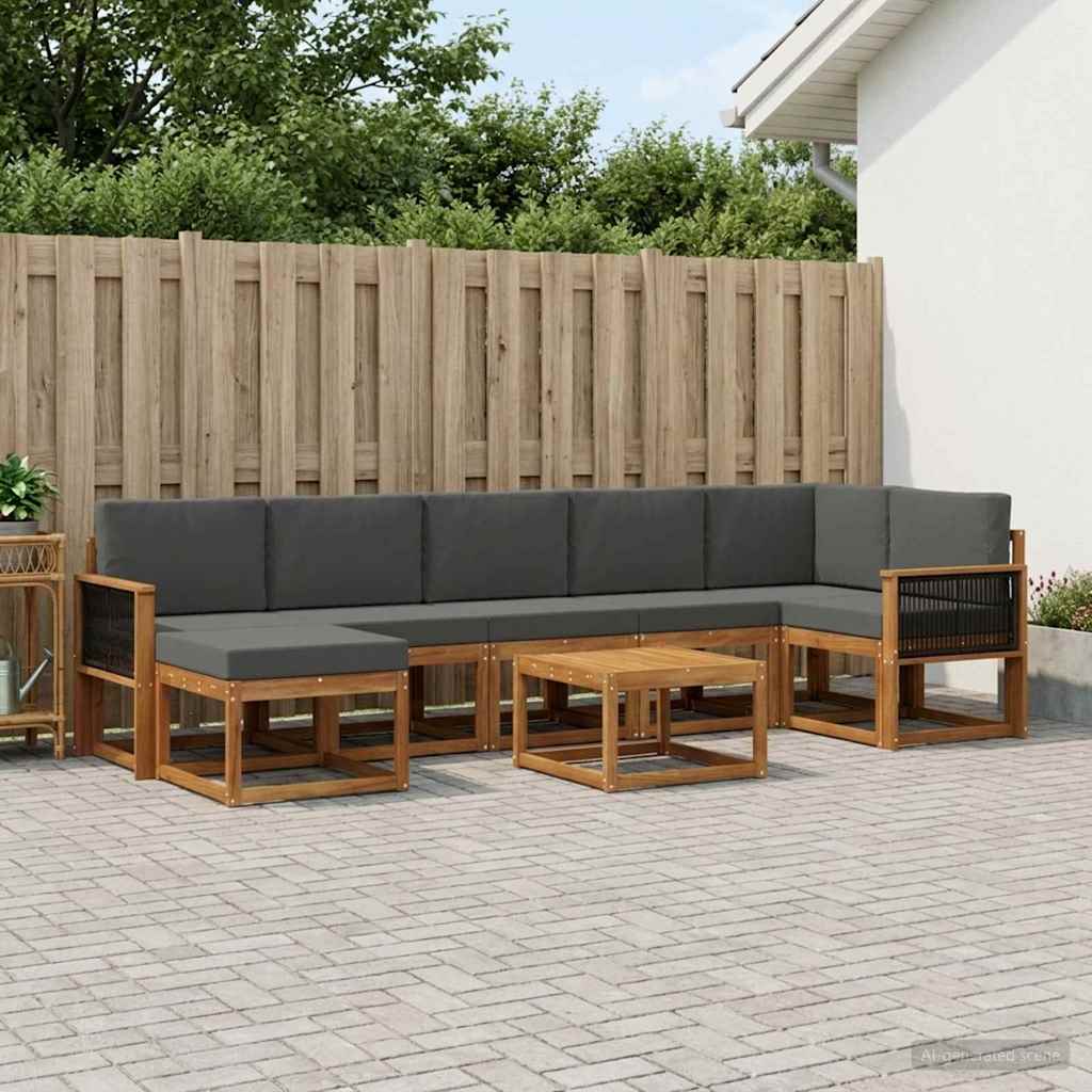 vidaXL Σειρά Καναπέ Εξωτερικού 8 pcs Φυσικό και Ανθρακί Πολυεστέρας