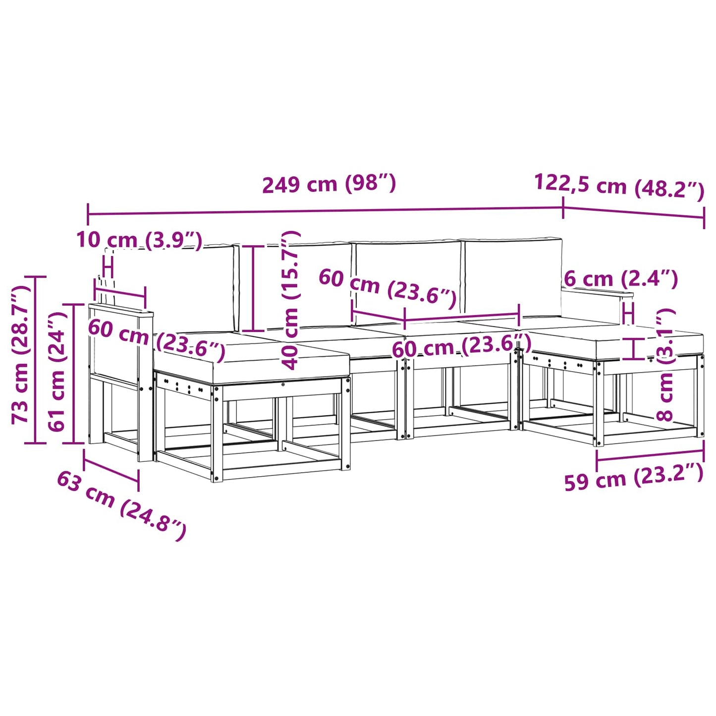 vidaXL Σειρά Καναπέ Εξωτερικού 6 pcs Φυσικό και Ανθρακί Πολυεστέρας