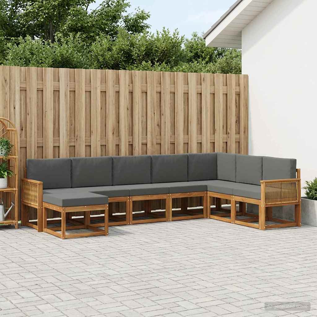 vidaXL Σειρά Καναπέ Εξωτερικού με μαξιλάρι 8 pcs Φυσικό και Ανθρακί