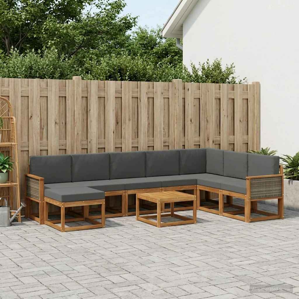 vidaXL Σειρά Καναπέ Εξωτερικού με μαξιλάρι 9 pcs Φυσικό και Ανθρακί