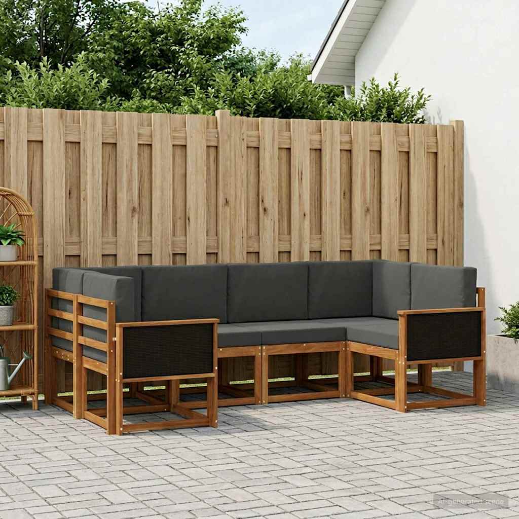vidaXL Σειρά Καναπέ Εξωτερικού με μαξιλάρι 6 pcs Φυσικό και Ανθρακί