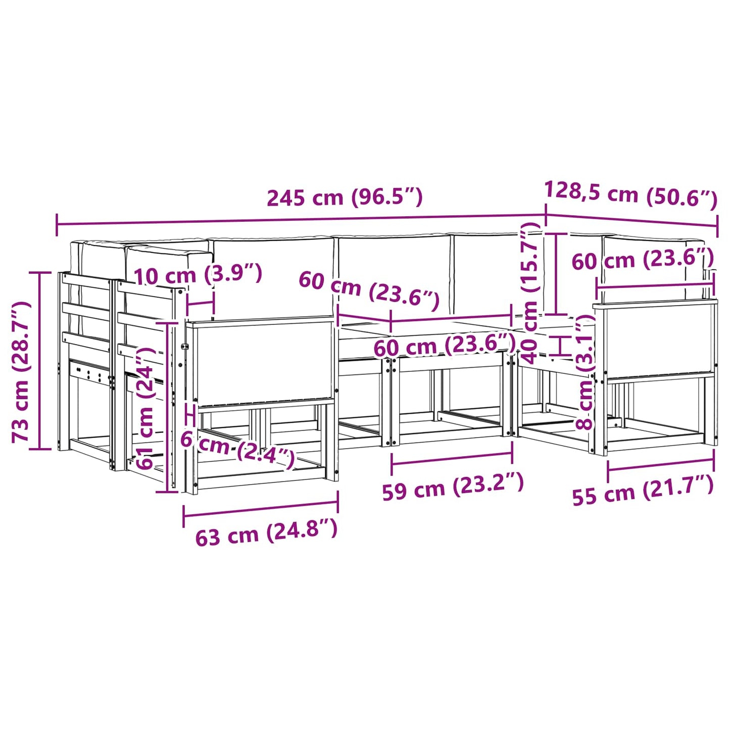 vidaXL Σειρά Καναπέ Εξωτερικού με μαξιλάρι 6 pcs Φυσικό και Ανθρακί