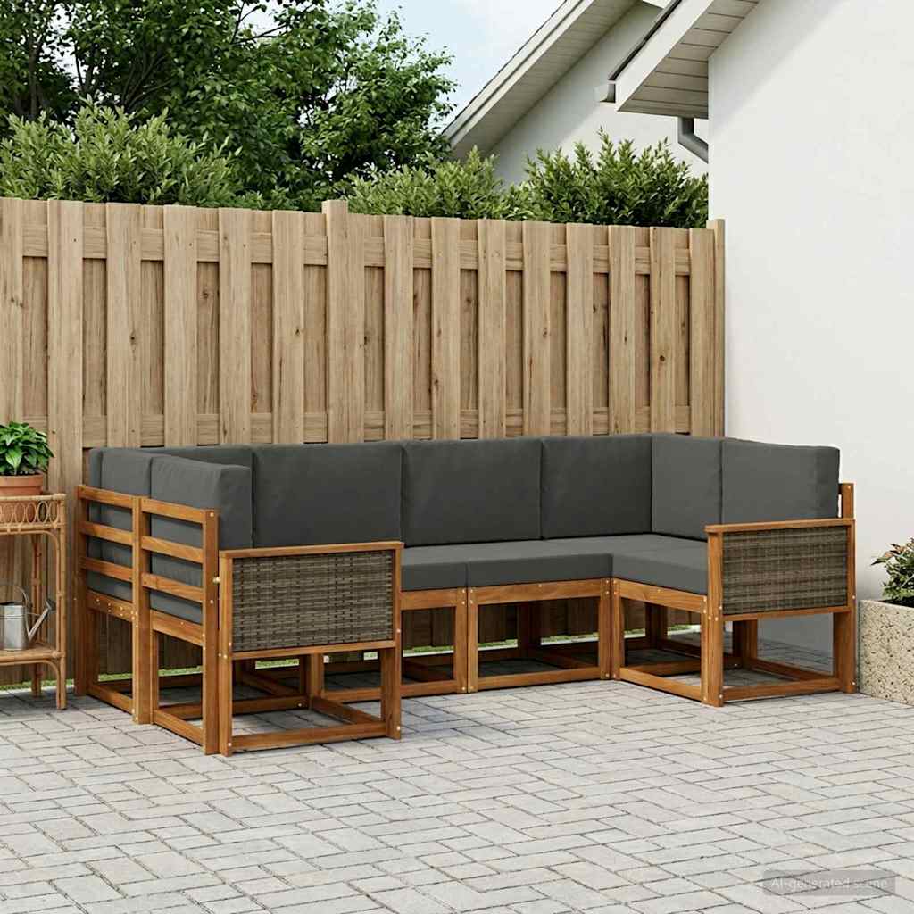 vidaXL Σειρά Καναπέ Εξωτερικού με μαξιλάρι 6 pcs Φυσικό και Ανθρακί