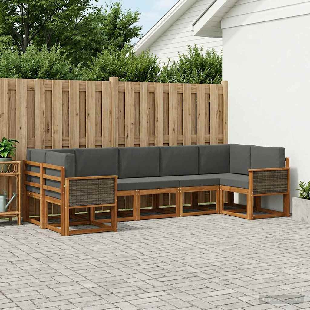vidaXL Σειρά Καναπέ Εξωτερικού με μαξιλάρι 7 pcs Φυσικό και Ανθρακί
