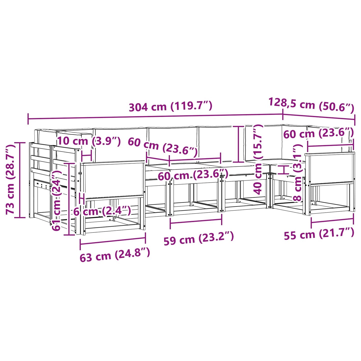 vidaXL Σειρά Καναπέ Εξωτερικού με μαξιλάρι 7 pcs Φυσικό και Ανθρακί