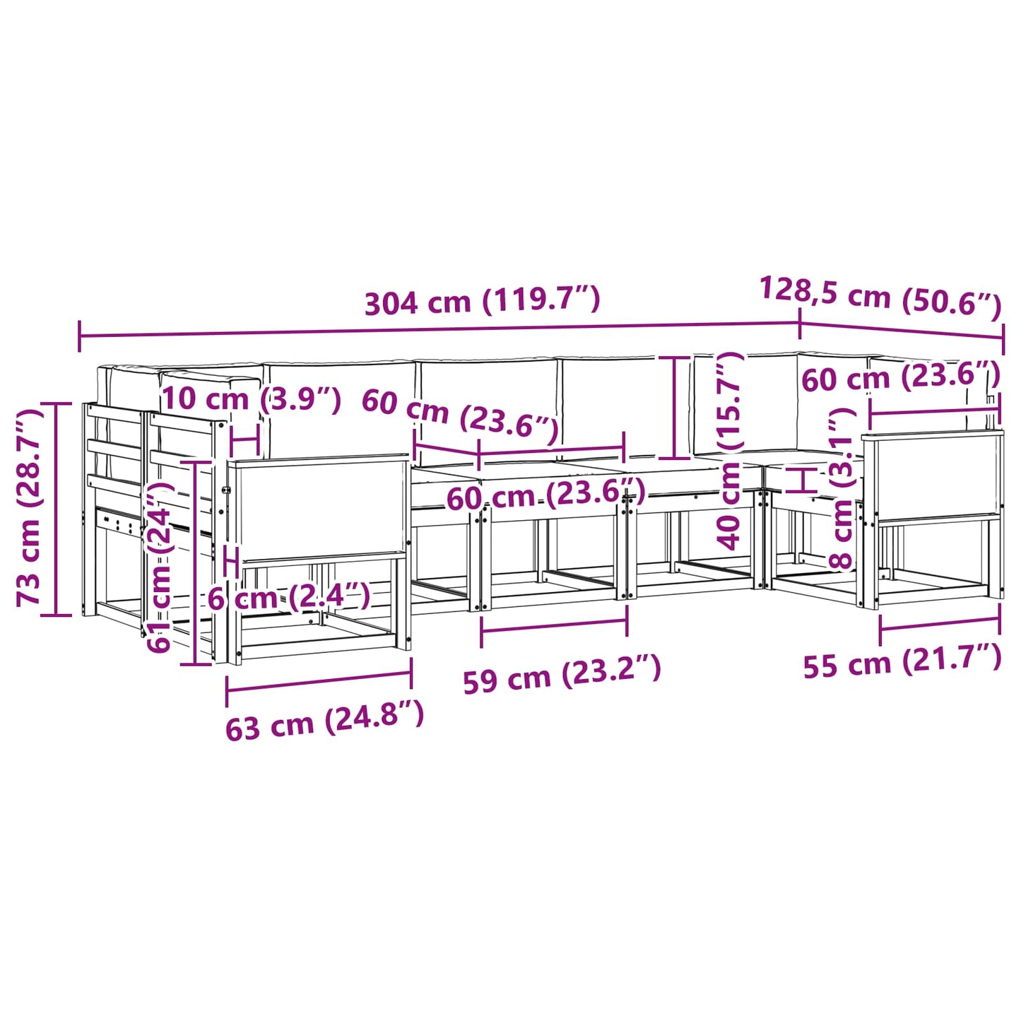 vidaXL Σειρά Καναπέ Εξωτερικού με μαξιλάρι 7 pcs Φυσικό και Κρέμα