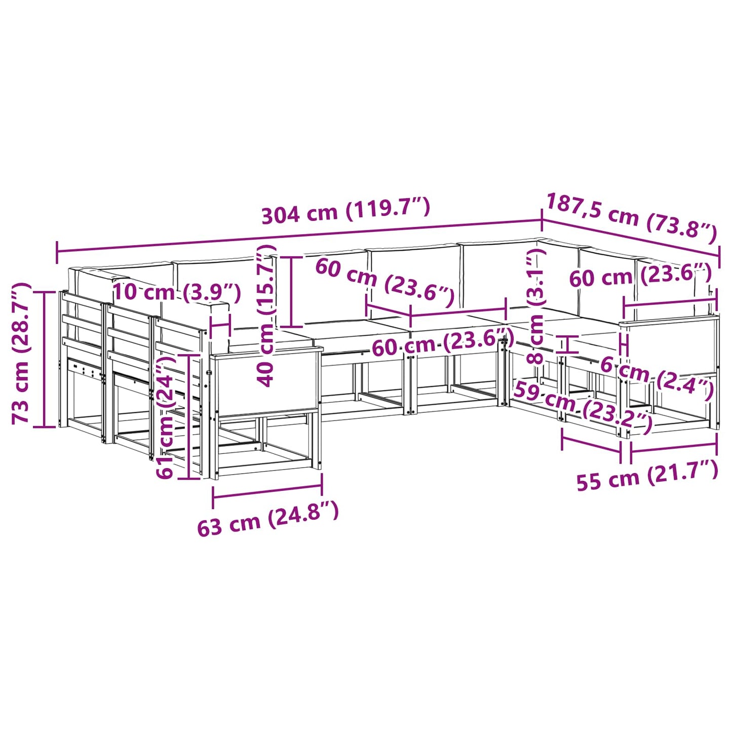 vidaXL Σειρά Καναπέ Εξωτερικού με μαξιλάρι 9 pcs Φυσικό και Ανθρακί