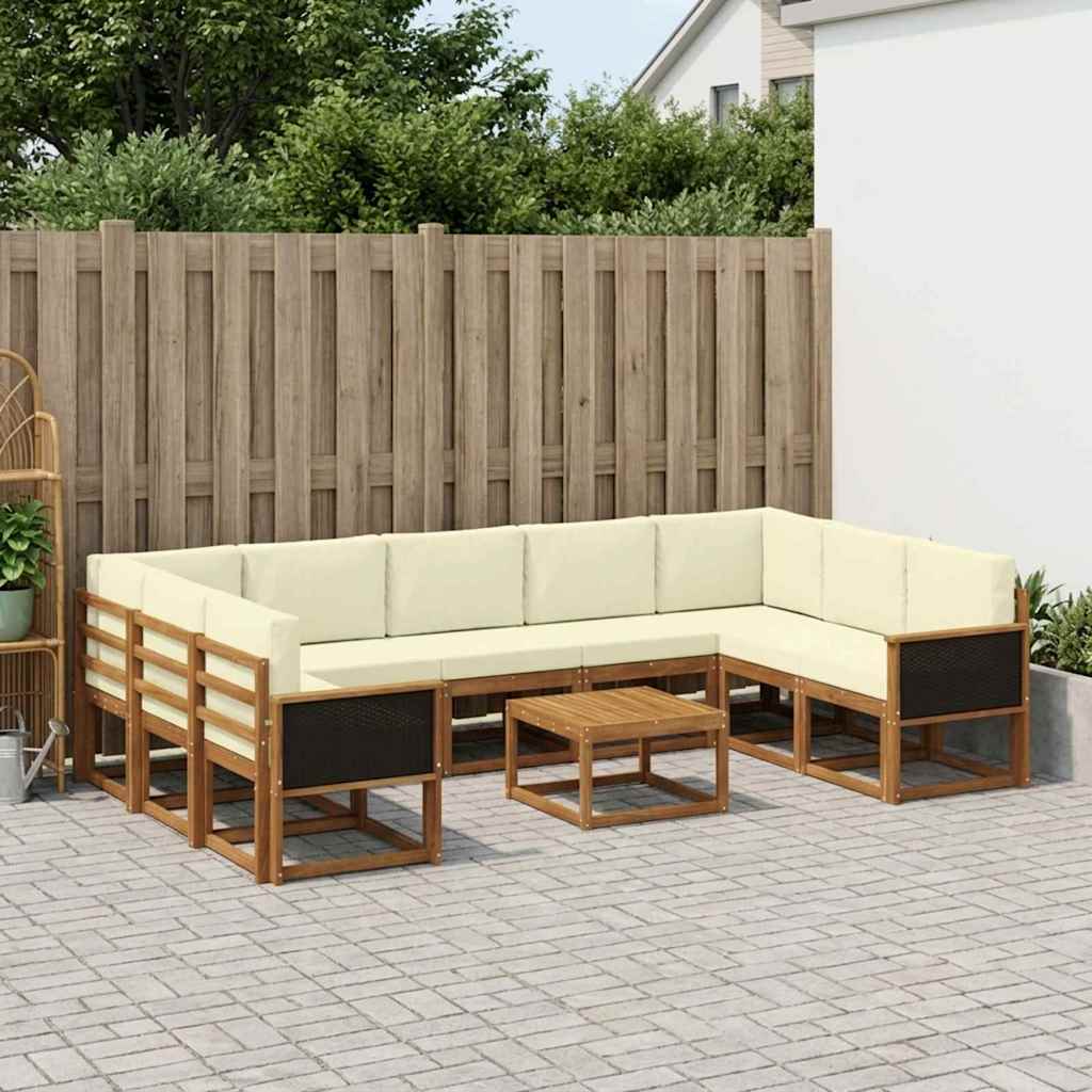 vidaXL Σειρά Καναπέ Εξωτερικού με μαξιλάρι 10 pcs Φυσικό και Κρέμα