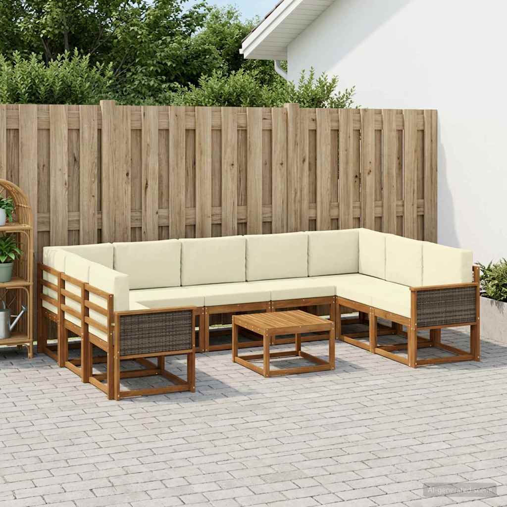 vidaXL Σειρά Καναπέ Εξωτερικού με μαξιλάρι 10 pcs Φυσικό και Κρέμα
