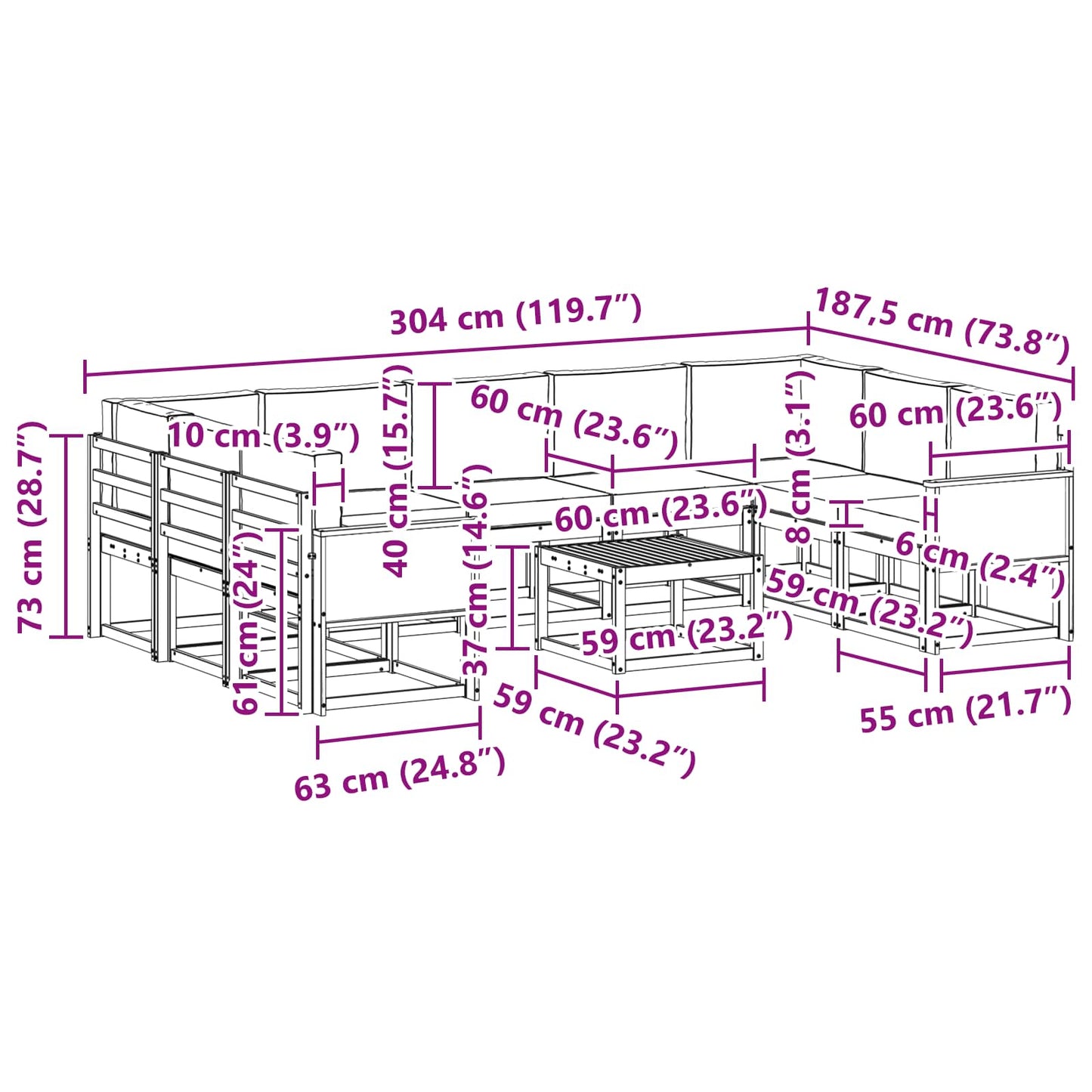vidaXL Σειρά Καναπέ Εξωτερικού με μαξιλάρι 10 pcs Φυσικό και Κρέμα