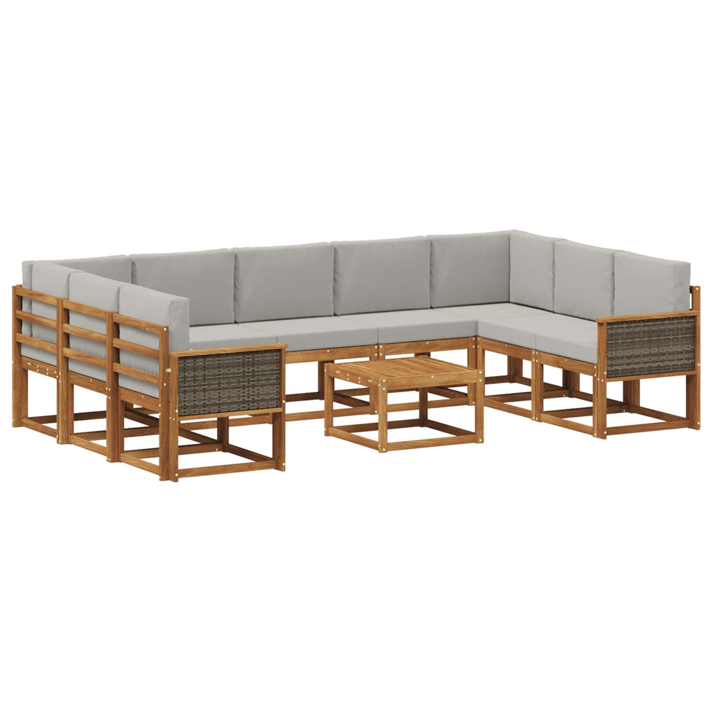 vidaXL Σειρά Καναπέ Εξωτερικού 10 pcs Φυσικό και Ανοιχτό Γκρι