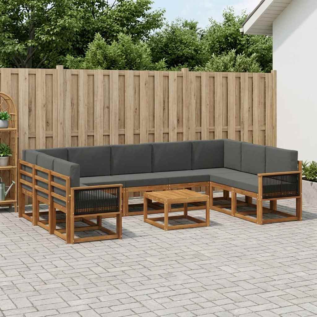 vidaXL Σειρά Καναπέ Εξωτερικού με μαξιλάρι 10 pcs Φυσικό και Ανθρακί