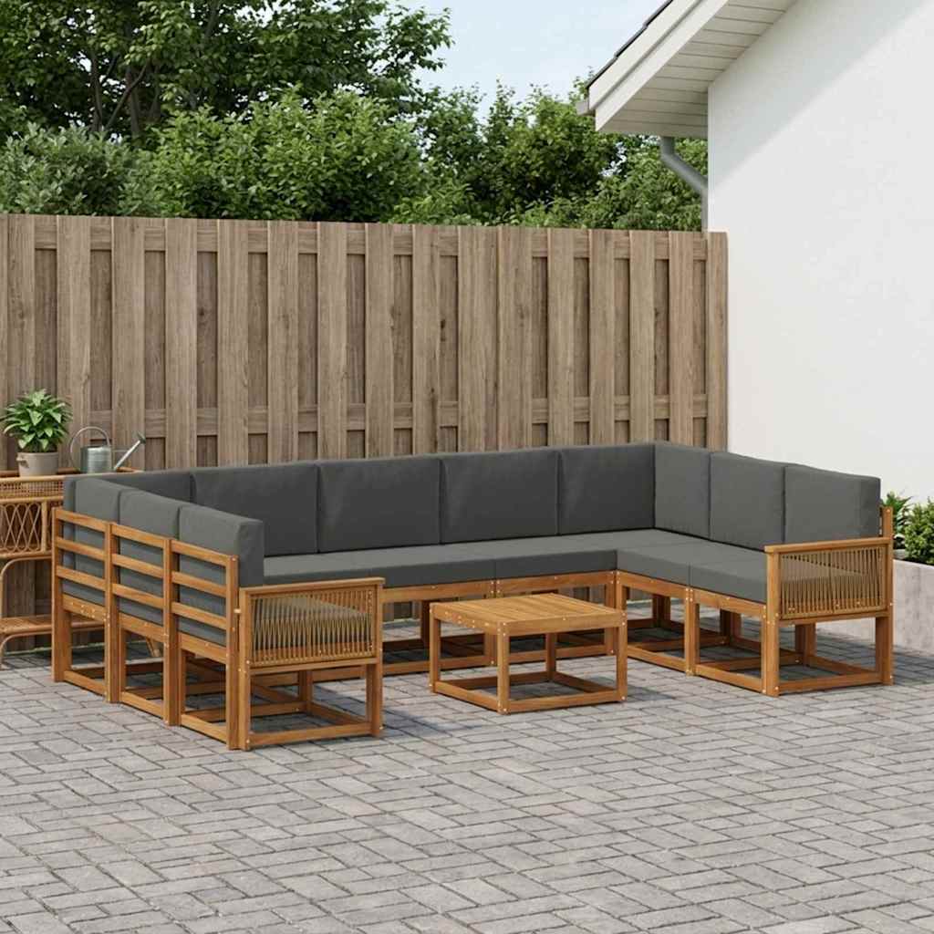 vidaXL Σειρά Καναπέ Εξωτερικού με μαξιλάρι 10 pcs Φυσικό και Ανθρακί
