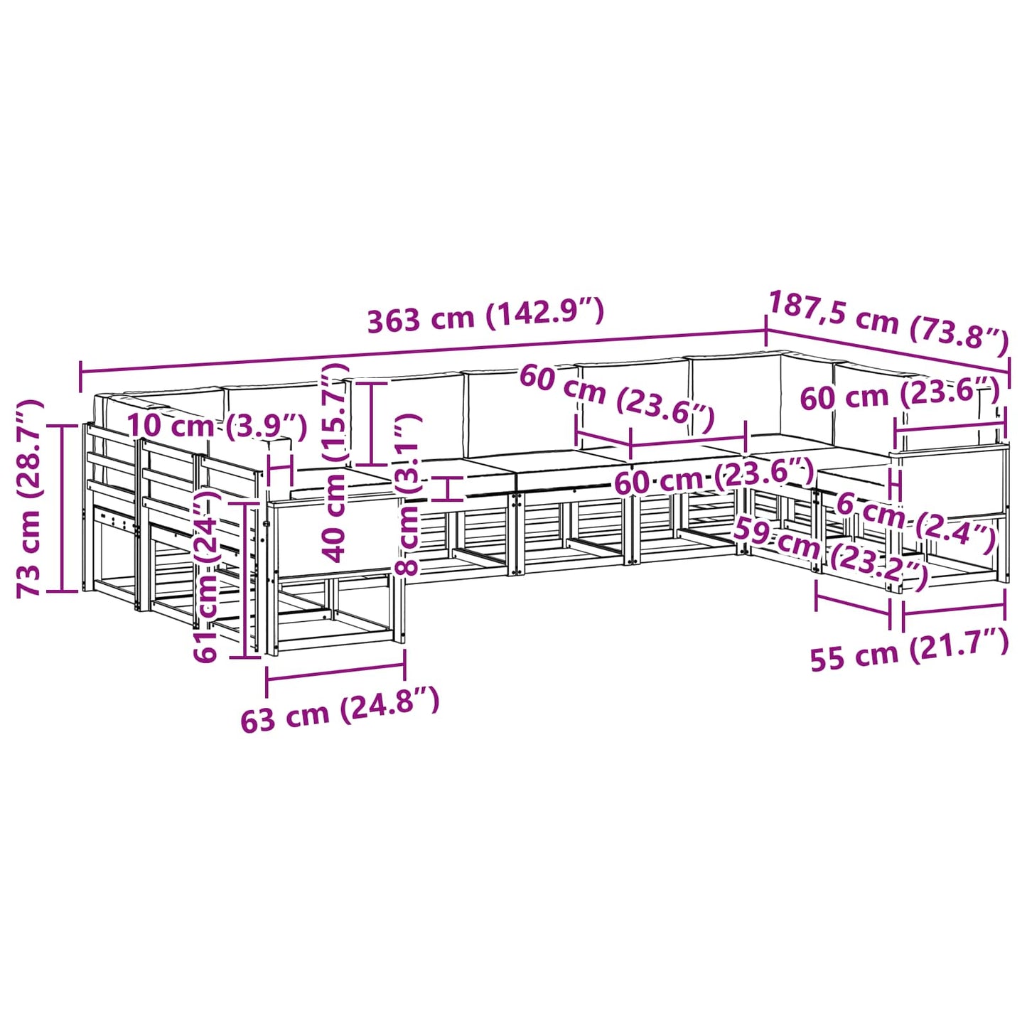 vidaXL Σειρά Καναπέ Εξωτερικού με μαξιλάρι 10 pcs Φυσικό και Κρέμα