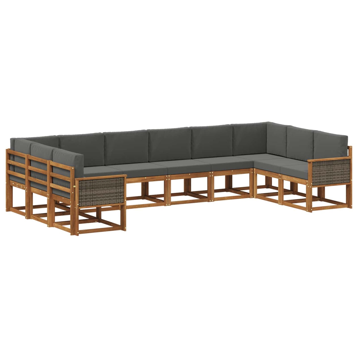 vidaXL Σειρά Καναπέ Εξωτερικού με μαξιλάρι 10 pcs Φυσικό και Ανθρακί