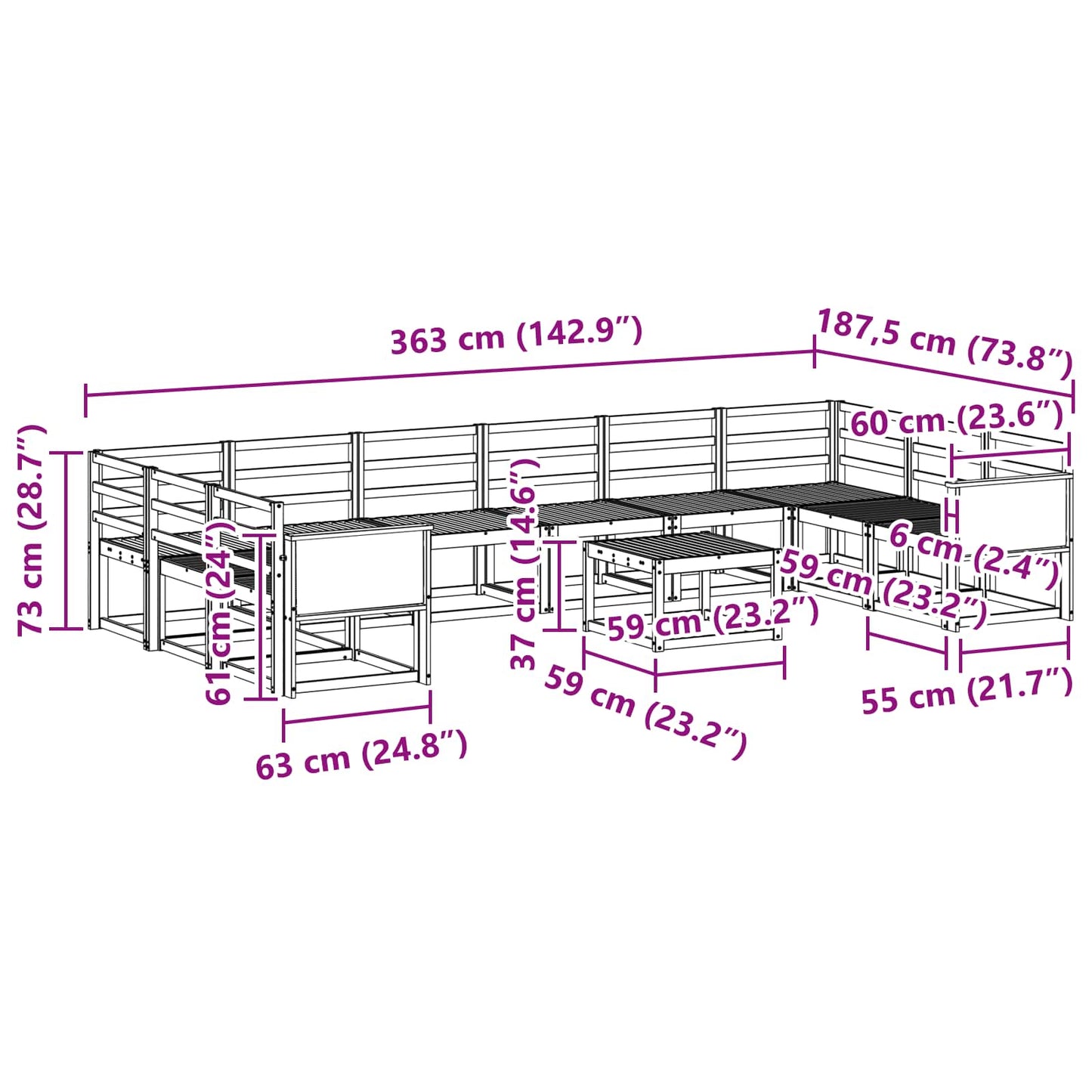 vidaXL Σειρά Καναπέ Εξωτερικού 11 pcs Φυσικό Στερεό Ξύλο Ακακίας