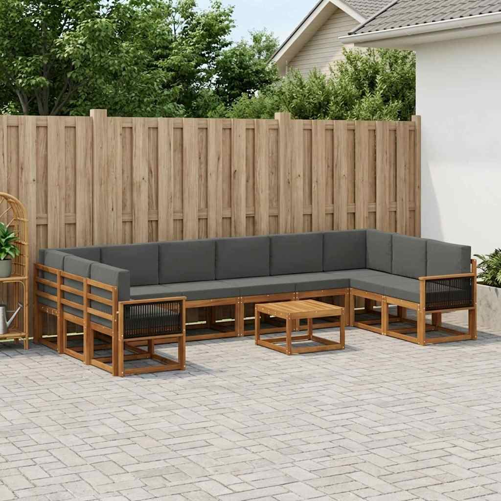 vidaXL Σειρά Καναπέ Εξωτερικού με μαξιλάρι 11 pcs Φυσικό και Ανθρακί