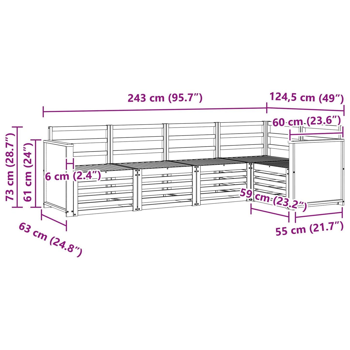 vidaXL Σαλονάκι Γωνιακού Καναπέ 4 pcs Φυσικό Στερεό Ξύλο Ακακίας