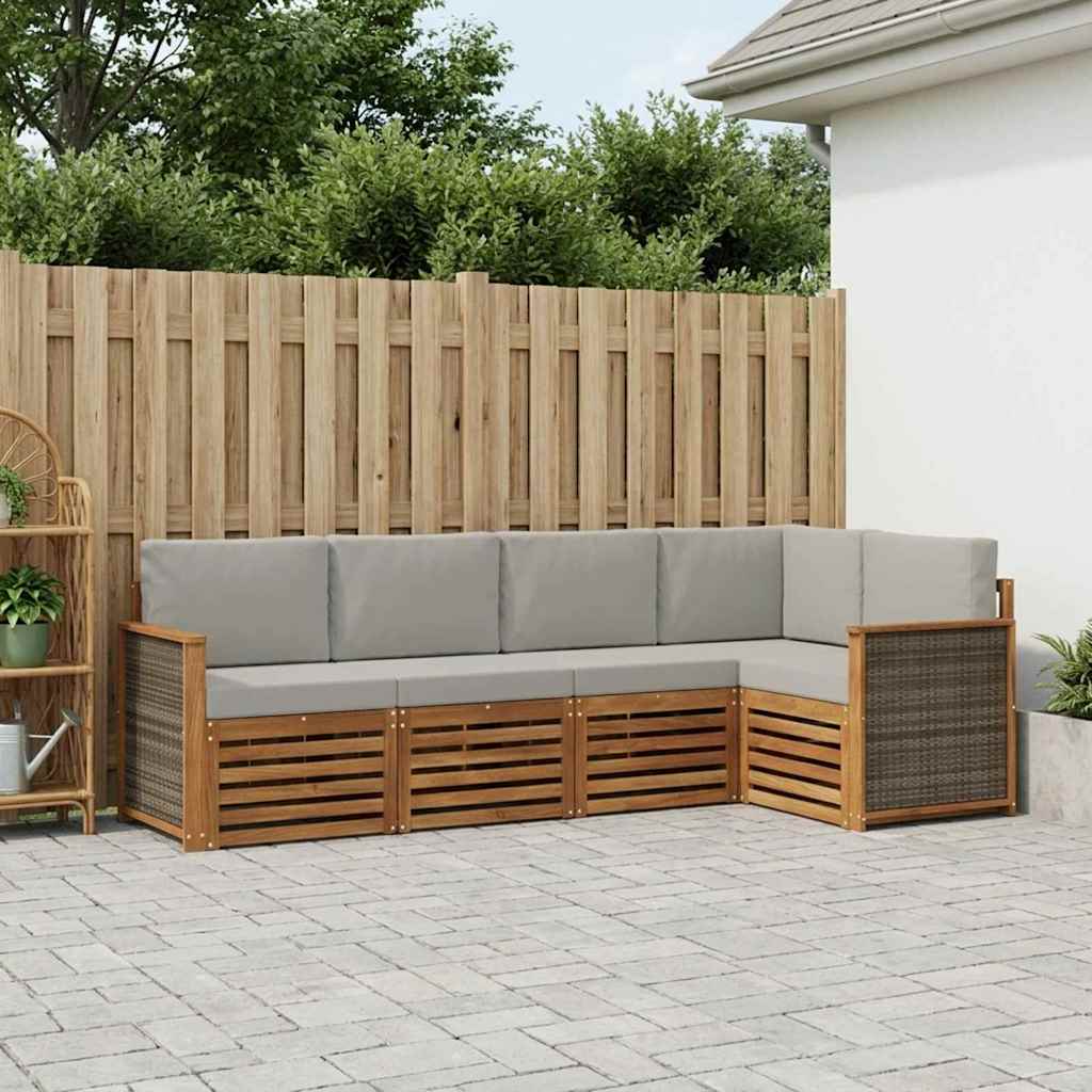 vidaXL Σαλονάκι Γωνιακού Καναπέ 4 pcs Φυσικό και Ανοιχτό Γκρι