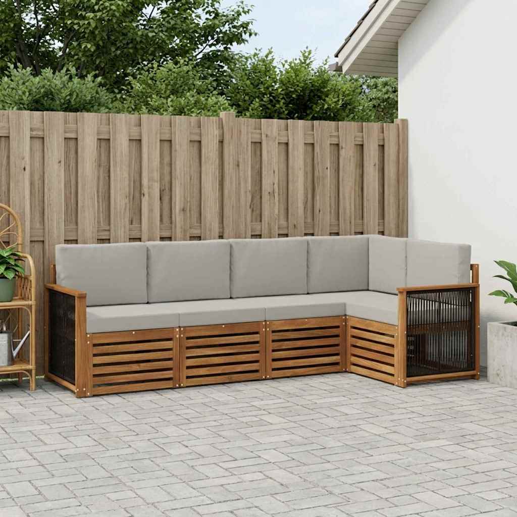 vidaXL Σαλονάκι Γωνιακού Καναπέ 4 pcs Φυσικό και Ανοιχτό Γκρι