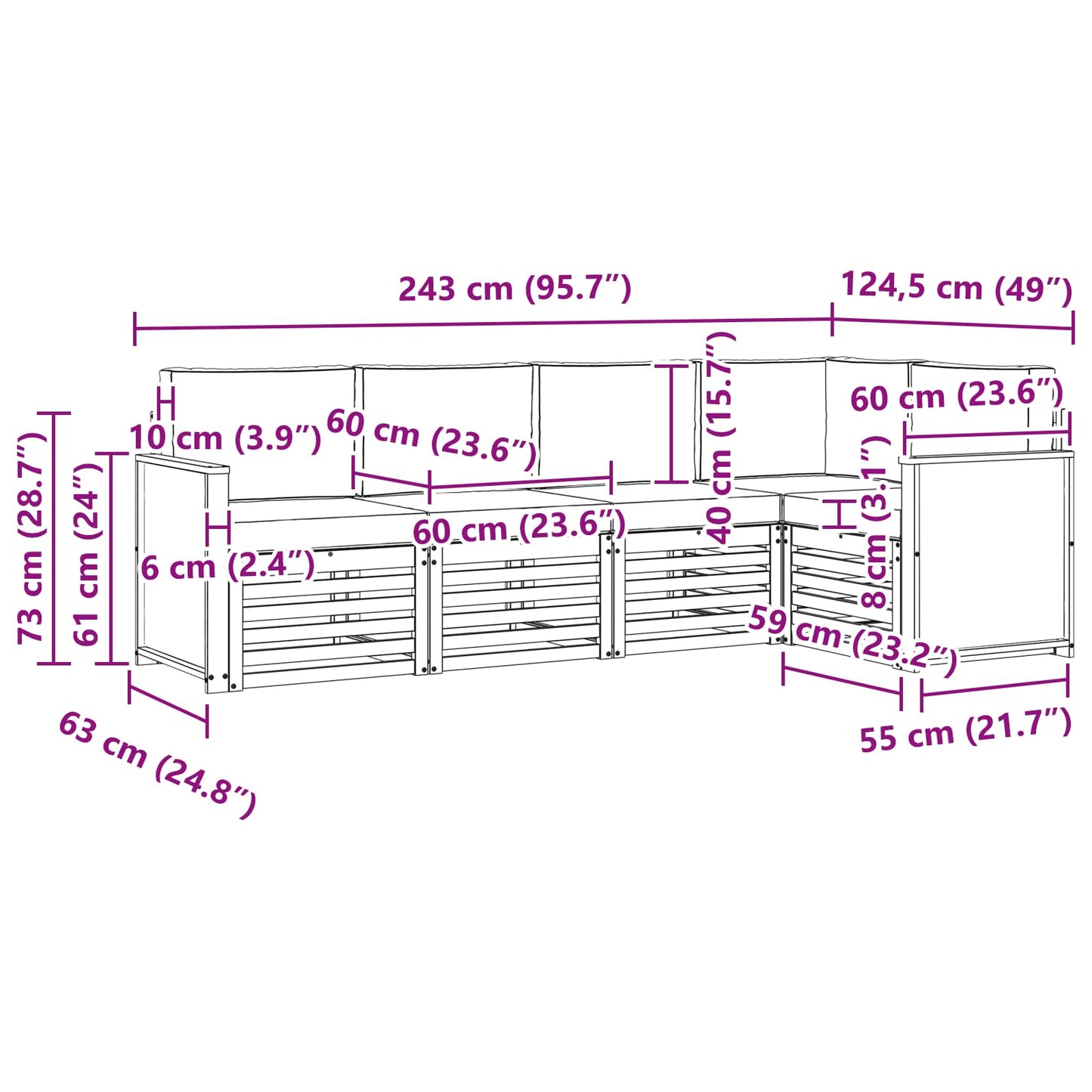 vidaXL Σαλονάκι Γωνιακού Καναπέ με μαξιλάρι 4 pcs Φυσικό και Ανθρακί