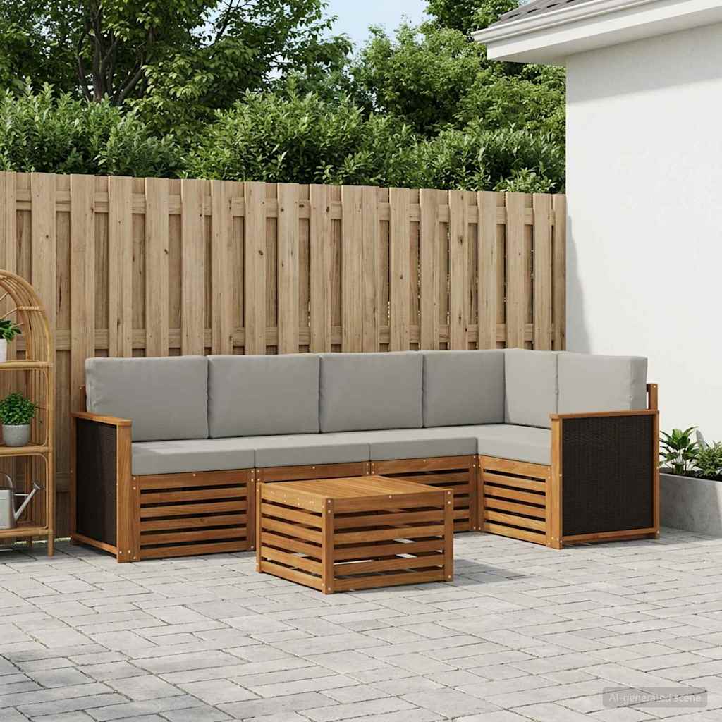vidaXL Σαλονάκι Γωνιακού Καναπέ 5 pcs Φυσικό και Ανοιχτό Γκρι