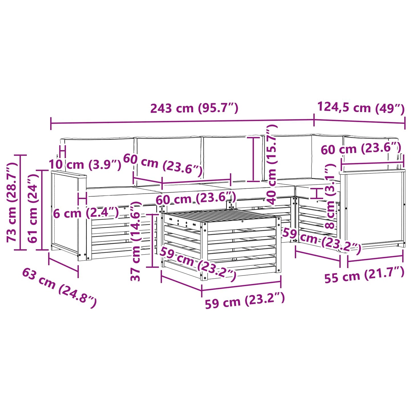 vidaXL Σαλονάκι Γωνιακού Καναπέ 5 pcs Φυσικό και Ανοιχτό Γκρι