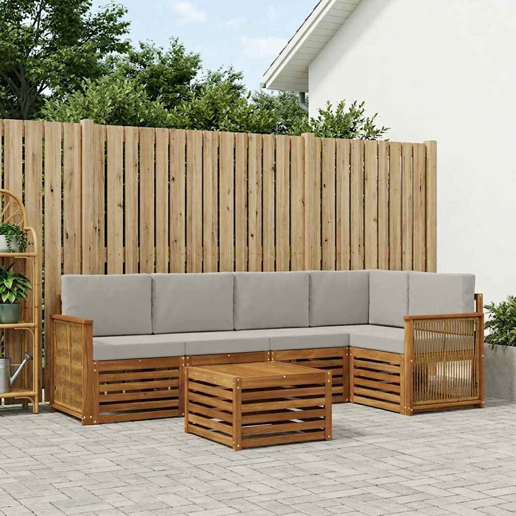 vidaXL Σαλονάκι Γωνιακού Καναπέ 5 pcs Φυσικό και Ανοιχτό Γκρι