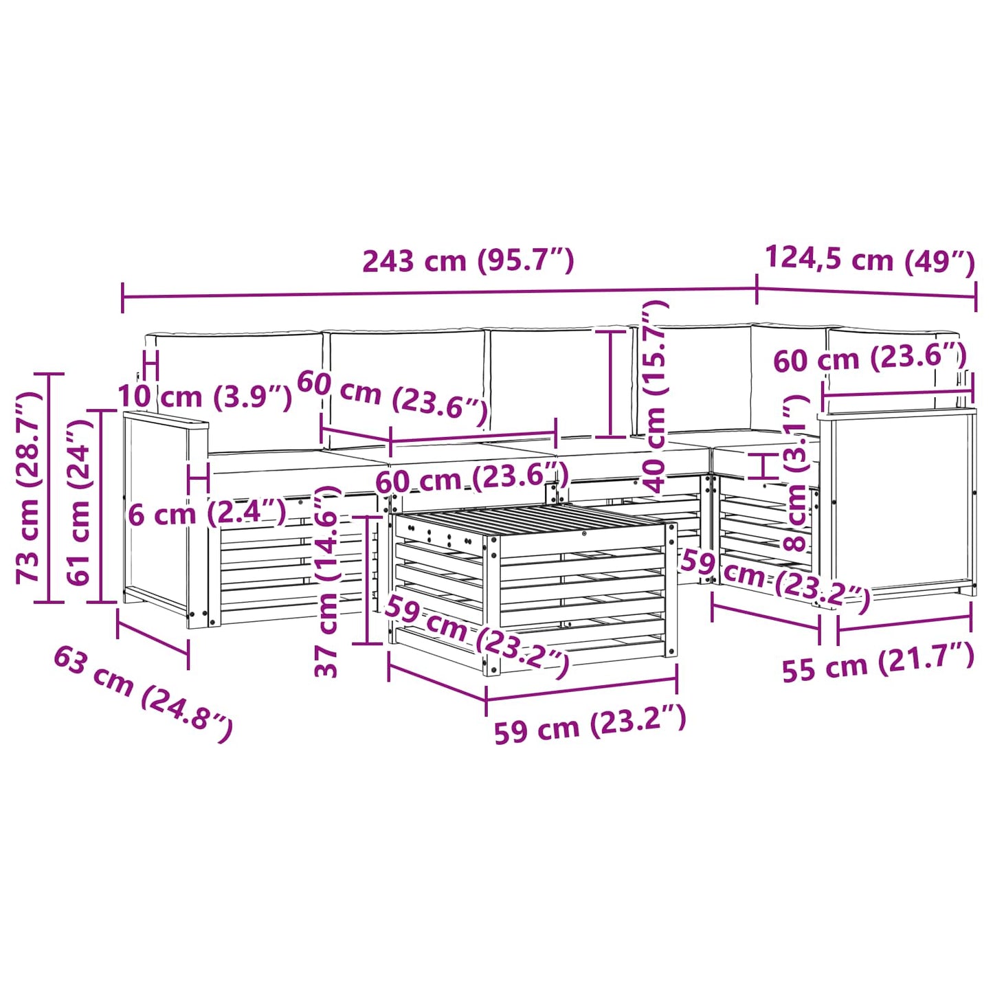 vidaXL Σαλονάκι Γωνιακού Καναπέ με μαξιλάρι 5 pcs Φυσικό
