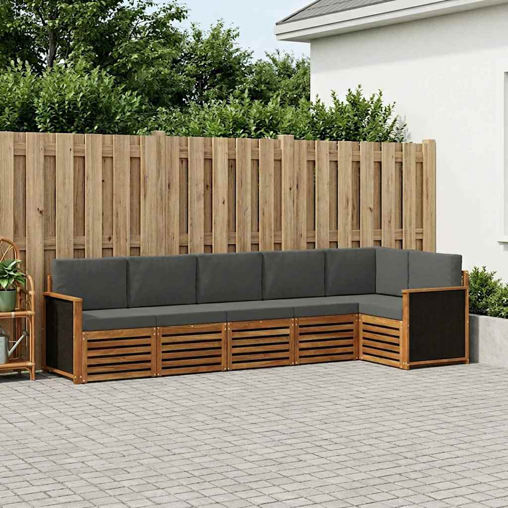 vidaXL Σαλονάκι Γωνιακού Καναπέ με μαξιλάρι 5 pcs Φυσικό και Ανθρακί