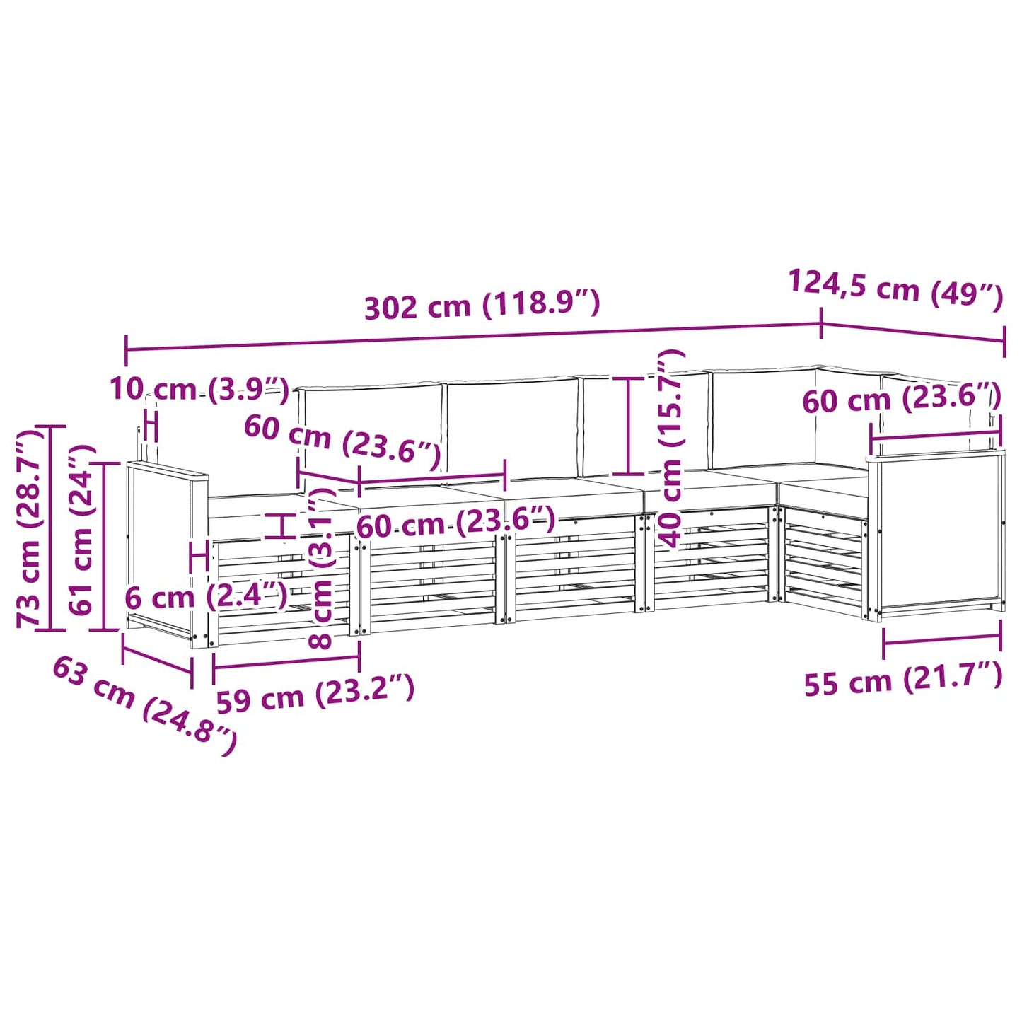 vidaXL Σαλονάκι Γωνιακού Καναπέ με μαξιλάρι 5 pcs Φυσικό και Ανθρακί