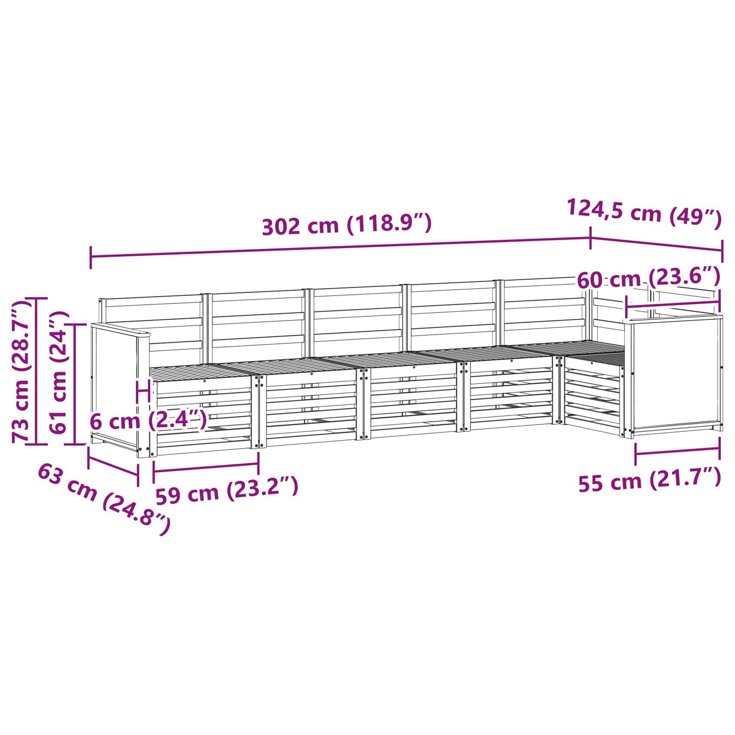 vidaXL Σαλονάκι Γωνιακού Καναπέ 5 pcs Φυσικό Στερεό Ξύλο Ακακίας