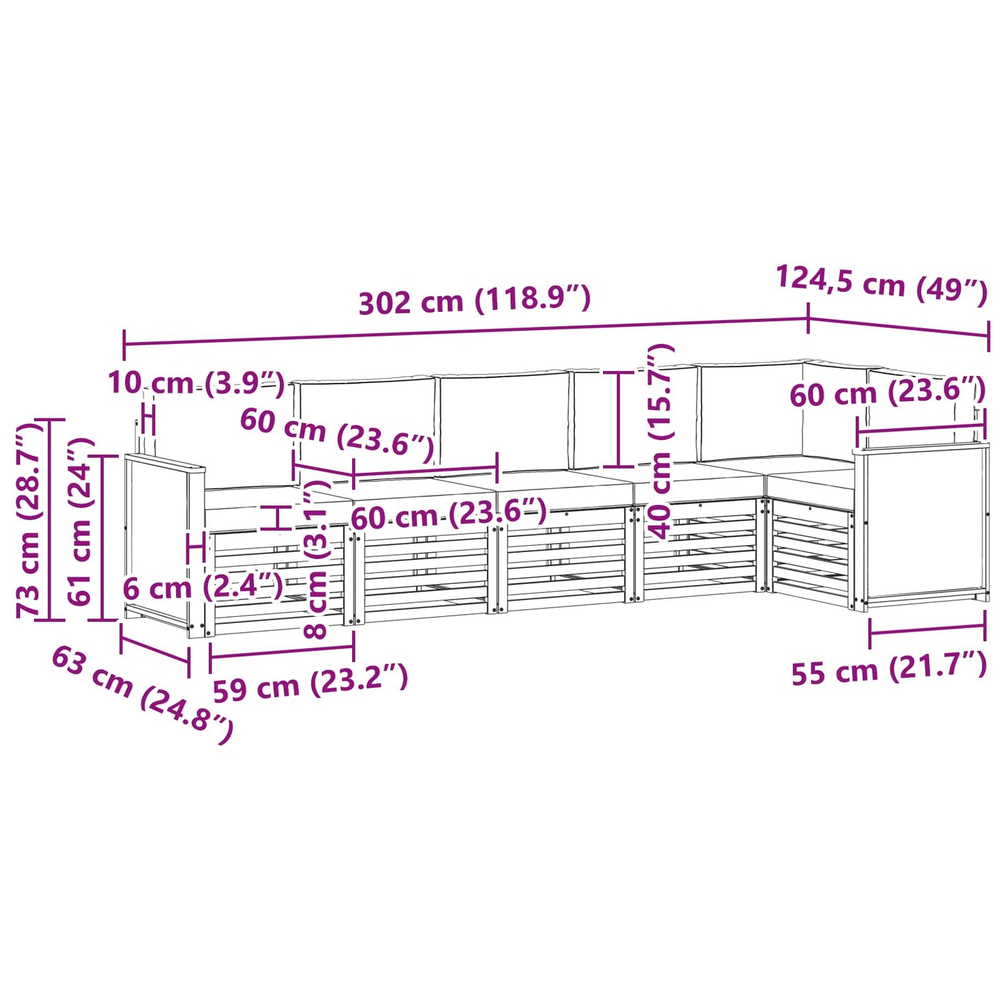 vidaXL Σαλονάκι Γωνιακού Καναπέ με μαξιλάρι 5 pcs Φυσικό και Κρέμα