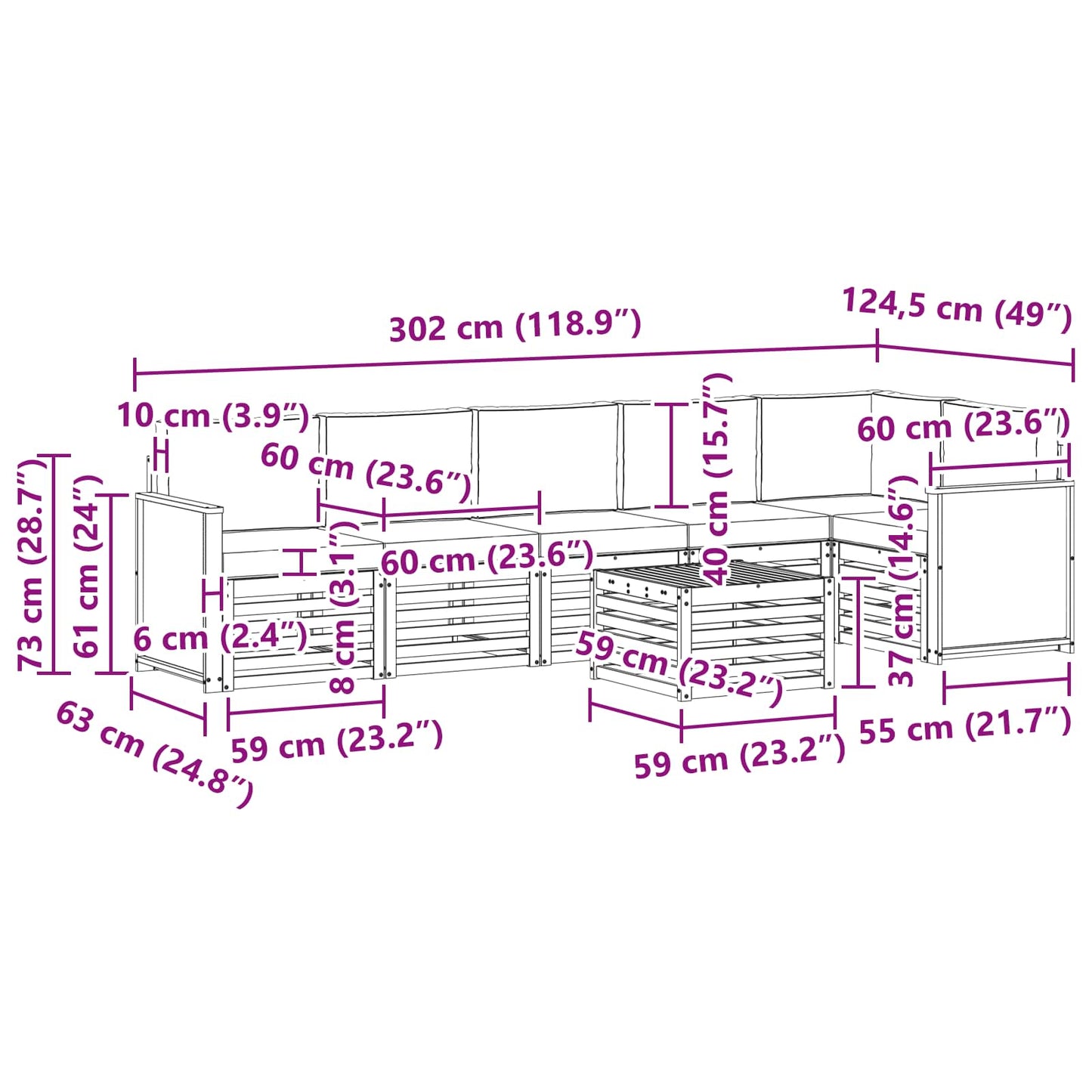 vidaXL Σαλονάκι Γωνιακού Καναπέ με μαξιλάρι 6 pcs Φυσικό και Κρέμα