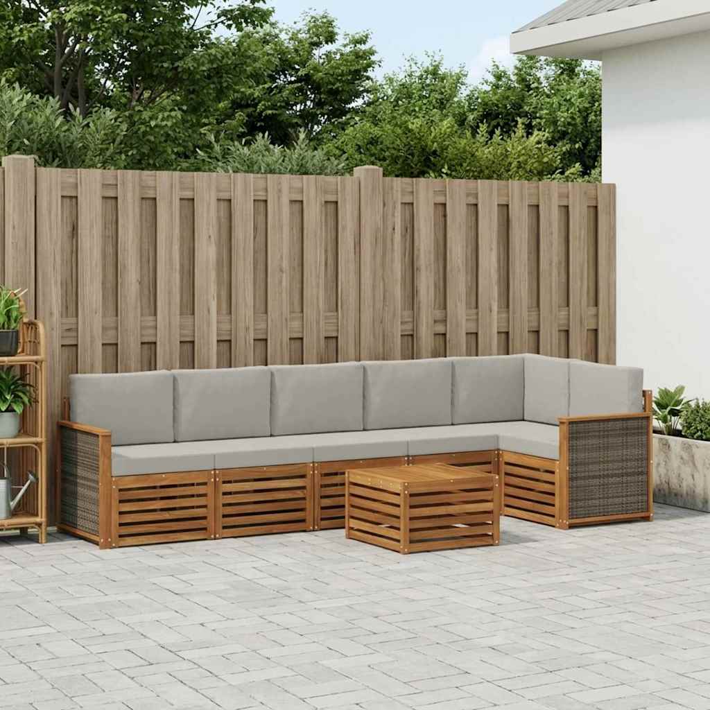vidaXL Σαλονάκι Γωνιακού Καναπέ 6 pcs Φυσικό και Ανοιχτό Γκρι